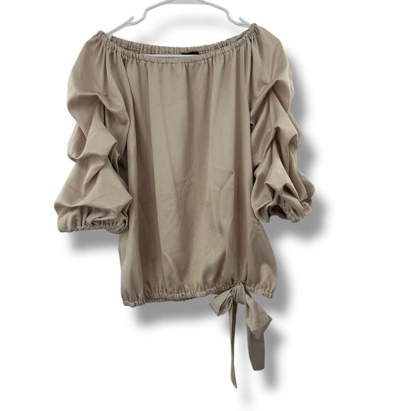 MSK Champage Gold Off The Shoulder ruched Blouse XL Formal Satin Gathered Top - Picture 4 of 10